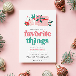 Colorful Retro Pink Holiday Favorite Things Party Invitation