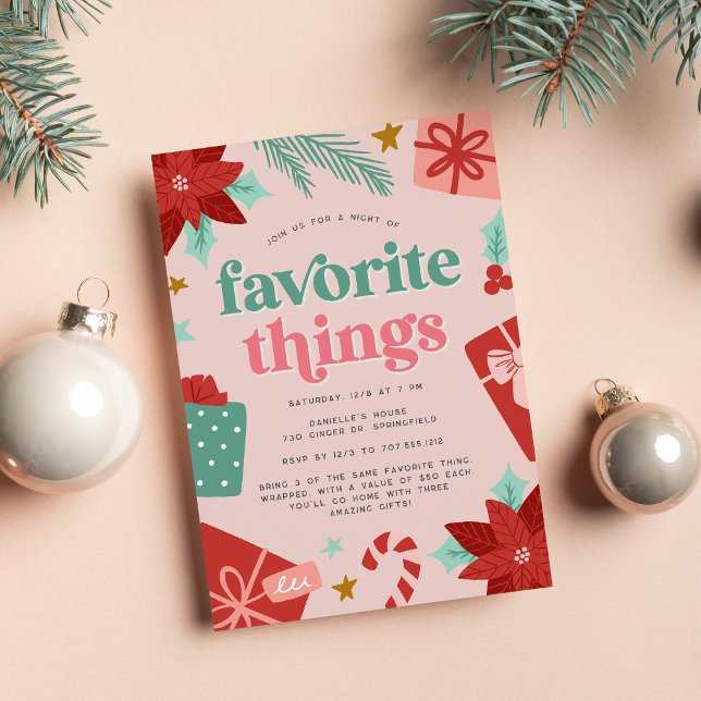Colorful Retro Pink Holiday Favorite Things Party Invitation (Creator Uploaded)