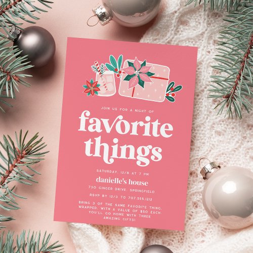 Colorful Retro Pink Holiday Favorite Things Party Invitation
