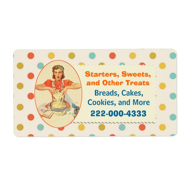 Colorful Retro Polka Dot Bakery Label (Front)