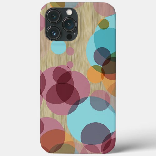 Colorful Retro Polka Dots Art Pattern On Faux Wood iPhone 13 Pro Max Case