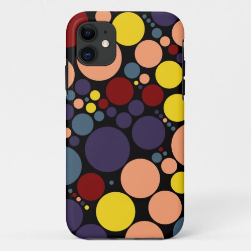 Colorful Retro Polka Dots  Yellow Purple Brown iPhone 11 Case