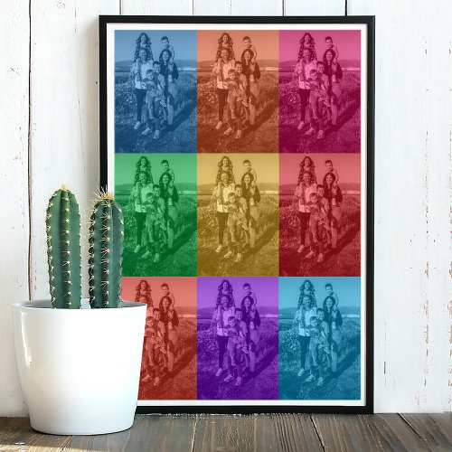 Colorful Retro Pop Art Family Custom Photo Grid Poster