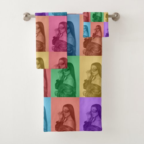 Colorful Retro Pop Art Modern Custom Photo Grid Bath Towel Set