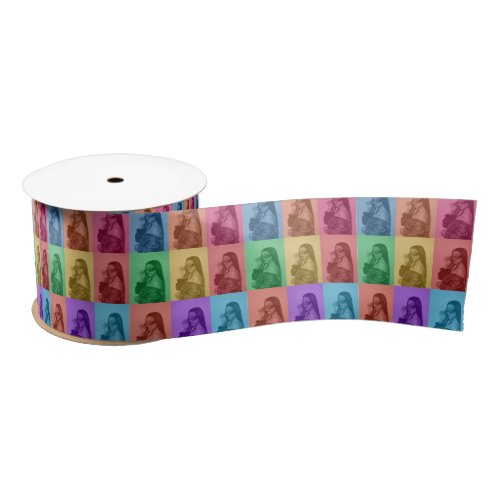 Colorful Retro Pop Art Modern Custom Photo Grid Satin Ribbon
