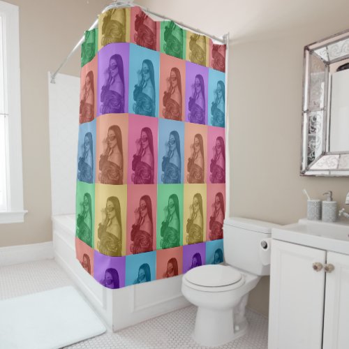 Colorful Retro Pop Art Modern Custom Photo Grid Shower Curtain