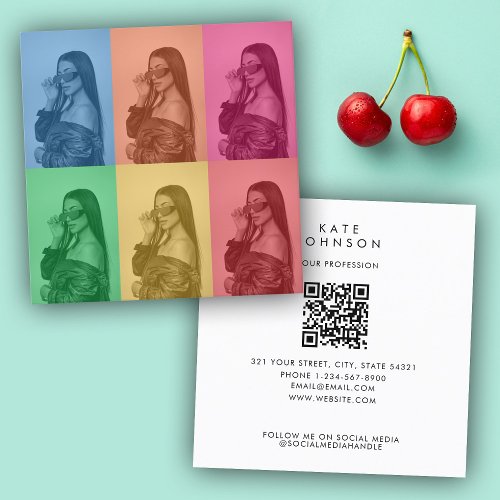Colorful Retro Pop Art Modern Custom Photo Grid Square Business Card