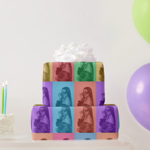 Colorful Retro Pop Art Modern Custom Photo Grid Wrapping Paper