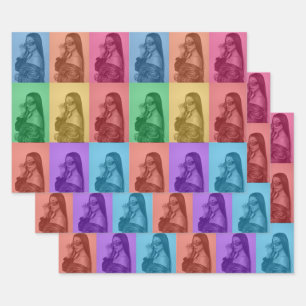 Colorful Retro Pop Art Modern Custom Photo Grid Wrapping Paper Sheets