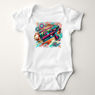 Colorful Retro Pop Art Ray Gun   Futuristic Sci-Fi Baby Bodysuit