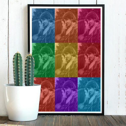 Colorful Retro Pop Art Wedding Custom Photo Grid Poster