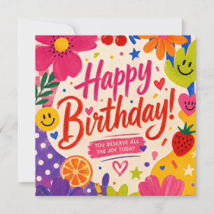 Colorful Retro Pop Birthday Greeting with Flowers  Invitation