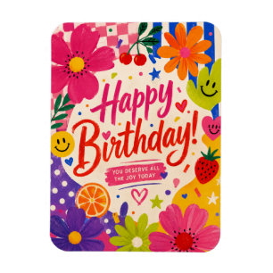 Colorful Retro Pop Birthday Greeting with Flowers Magnet