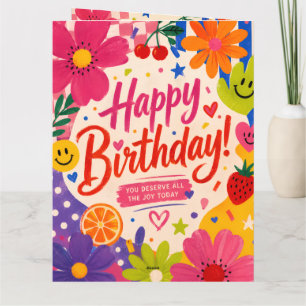 Colorful Retro Pop Birthday Greeting with Flowers  Thank You Card