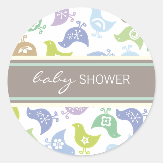 Colorful Retro Pop Chicks Boy Baby Shower Sticker (Front)