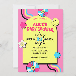 Colorful retro pop fun baby shower invitation