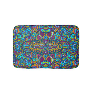Colorful Retro Psychedelic Abstract Swirls Bath Mat