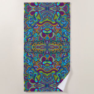 Colorful Retro Psychedelic Abstract Swirls Beach Towel