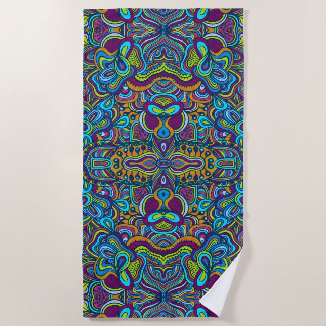 Colorful Retro Psychedelic Abstract Swirls Beach Towel (Front)