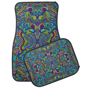 Colorful Retro Psychedelic Abstract Swirls Car Floor Mat