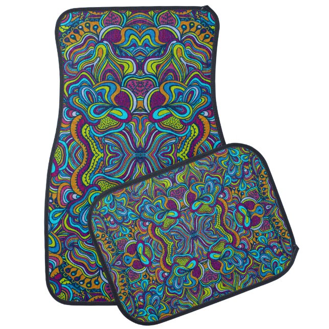 Colorful Retro Psychedelic Abstract Swirls Car Floor Mat (Set)