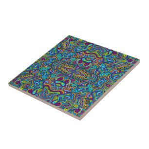 Colorful Retro Psychedelic Abstract Swirls Ceramic Tile