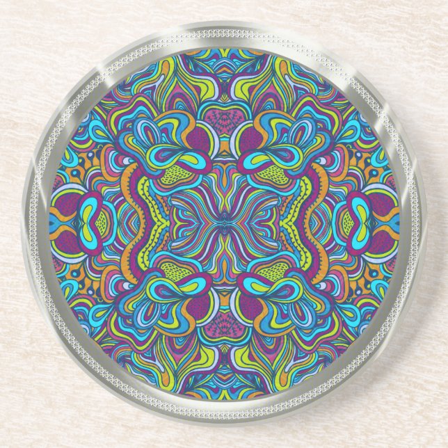 Colorful Retro Psychedelic Abstract Swirls Coaster (Front)