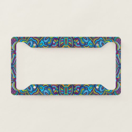 Colorful Retro Psychedelic Abstract Swirls License Plate Frame