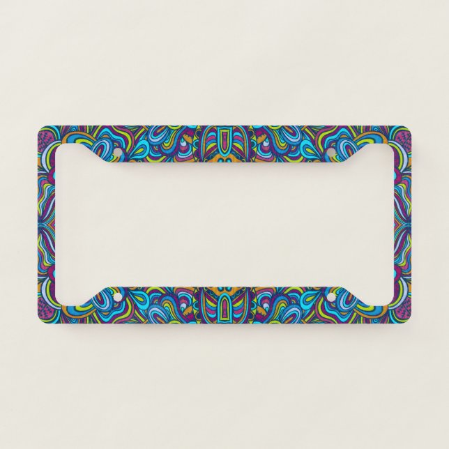 Colorful Retro Psychedelic Abstract Swirls License Plate Frame (Front)