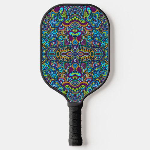 Colorful Retro Psychedelic Abstract Swirls Pickleball Paddle