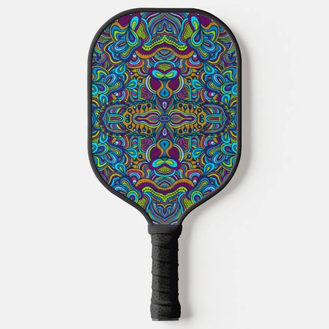 Colorful Retro Psychedelic Abstract Swirls Pickleball Paddle (Front)