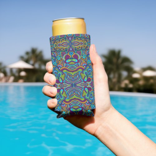 Colorful Retro Psychedelic Abstract Swirls Seltzer Can Cooler