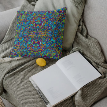 Colorful Retro Psychedelic Abstract Swirls Throw Pillow by gogaonzazzle at Zazzle