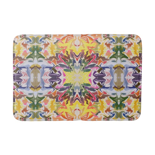 Colorful Retro Psychedelic Kaleidoscope Abstract Bath Mat (Front)