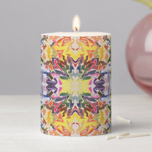 Colorful Retro Psychedelic Kaleidoscope Abstract Pillar Candle