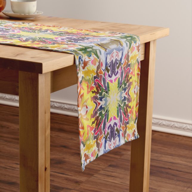 Colorful Retro Psychedelic Kaleidoscope Abstract Short Table Runner (In Situ)