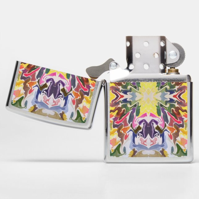Colorful Retro Psychedelic Kaleidoscope Abstract Zippo Lighter (Opened)