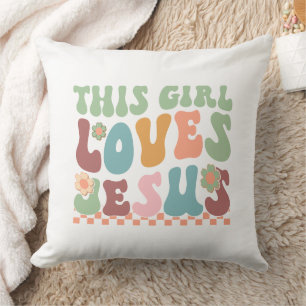 Colorful Retro Quote This Girl Loves Jesus Throw Pillow