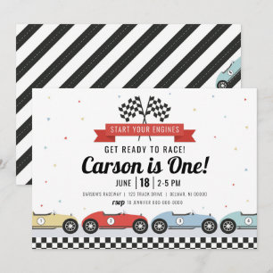 Colorful Retro Race Car Birthday Invitation