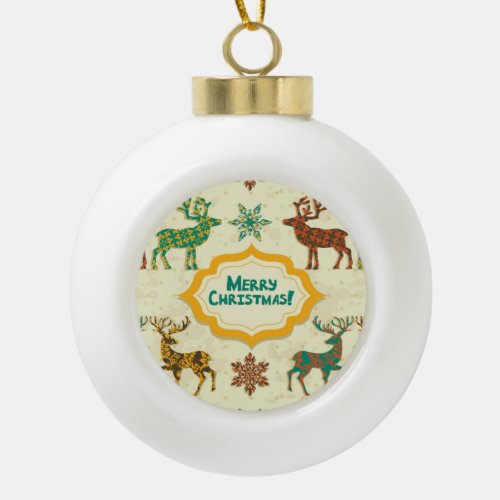 Colorful Retro Rain_Deer Merry Christmas Ceramic Ball Christmas Ornament