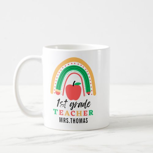 Colorful Retro Rainbow 1st Grade Teacher Name Coffee Mug