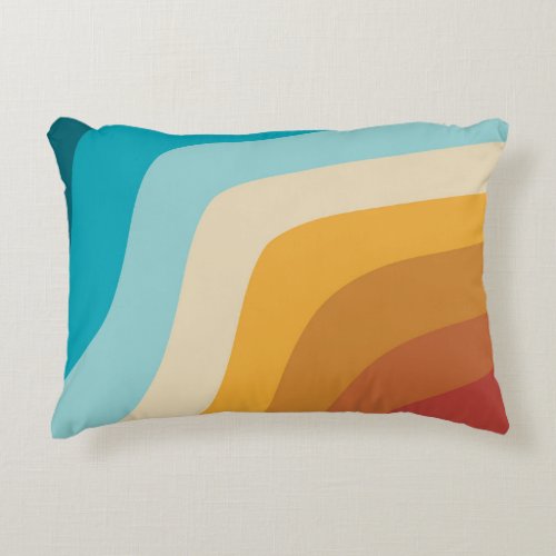 Colorful Retro Rainbow Abstract Waves  Accent Pillow