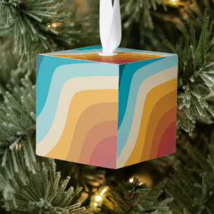 Colorful Retro Rainbow Abstract Waves Cube Ornament
