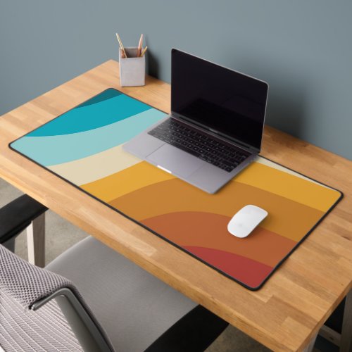 Colorful Retro Rainbow Abstract Waves  Desk Mat