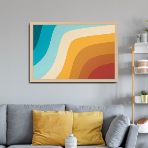 Colorful Retro Rainbow Abstract Waves   Framed Art