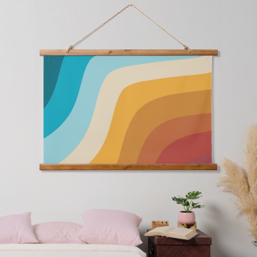 Colorful Retro Rainbow Abstract Waves   Hanging Tapestry