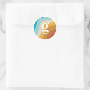 Colorful Retro Rainbow Abstract Waves Monogram Classic Round Sticker