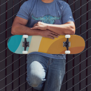 Colorful Retro Rainbow Abstract Waves  Skateboard