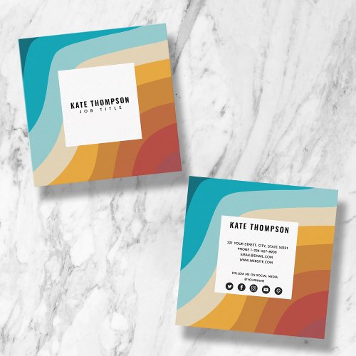 Colorful Retro Rainbow Abstract Waves Social Media Square Business Card