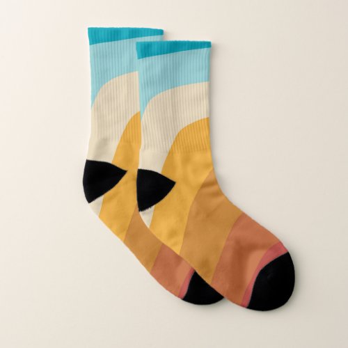 Colorful Retro Rainbow Abstract Waves Socks